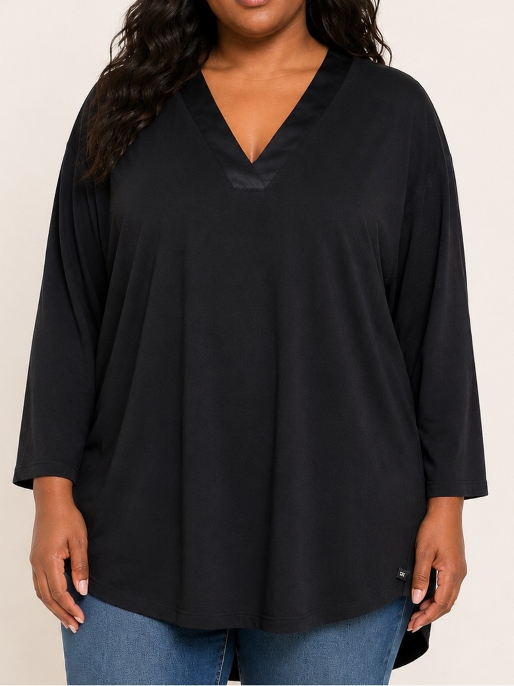 Banana Republic XL Black Satin Trim V-Neck Tunic Top 3/4 Sleeve NWT
